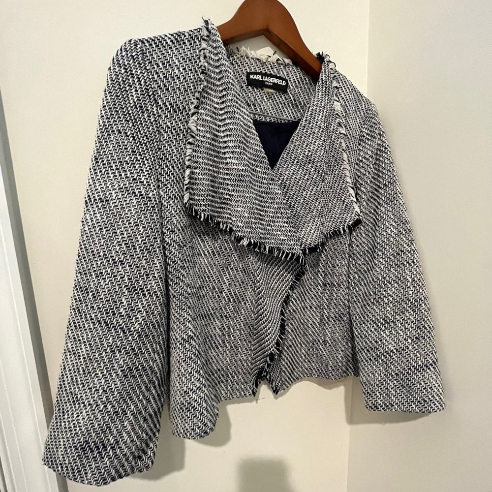 Karl Lagerfeld - Tweed Fringe Navy and White Jacket - L